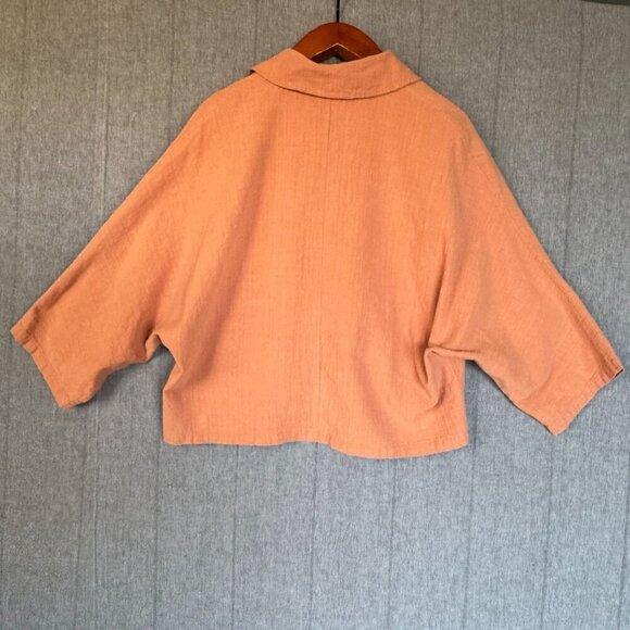 The Lullaby Club Bat Wing Dolman Sleeve Button Up Oversized Top in Clay Size XS - Picture 5 of 10